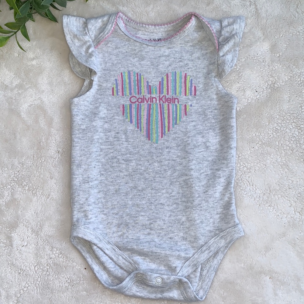 Calvin Klein Gray Onesie Bodysuit EUC 12M Heart